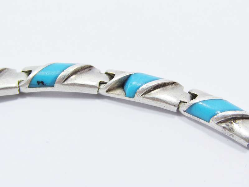Paneled Bracelet With a Turquoise Inlay in Sterling Silver