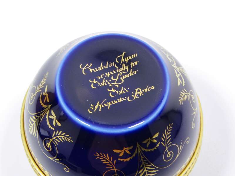 A Beautiful Cobalt Blue and Gold Estee Lauder Porcelain round Keepsake Box