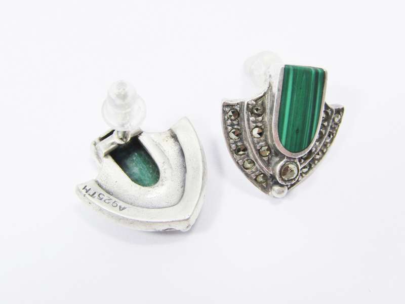 A Beautiful Pair of Vintage Design Malachite and Marcasite's in Sterling Silver.