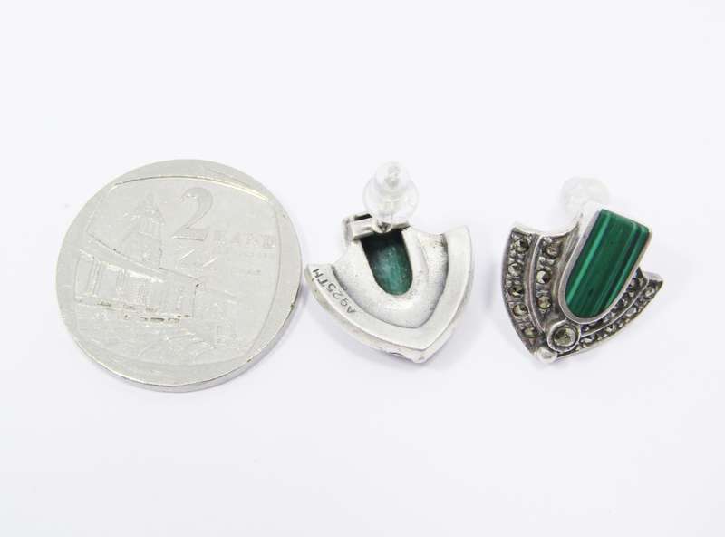 A Beautiful Pair of Vintage Design Malachite and Marcasite's in Sterling Silver.