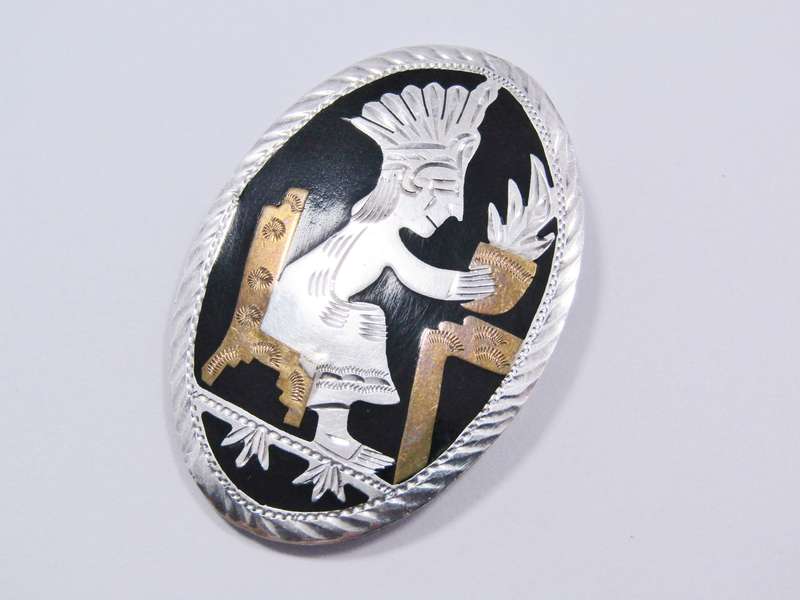 Gorgeous Huge Hecho Mexico Brooch In Sterling Silver