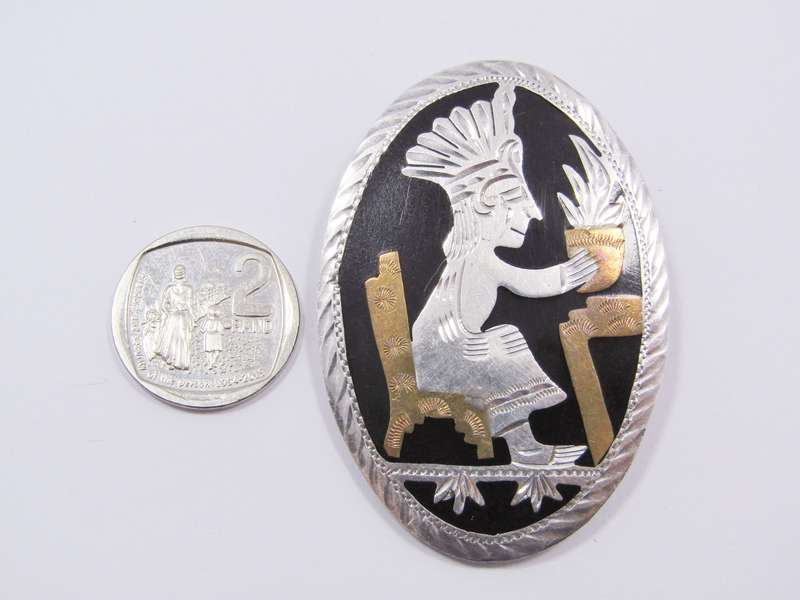 Gorgeous Huge Hecho Mexico Brooch In Sterling Silver