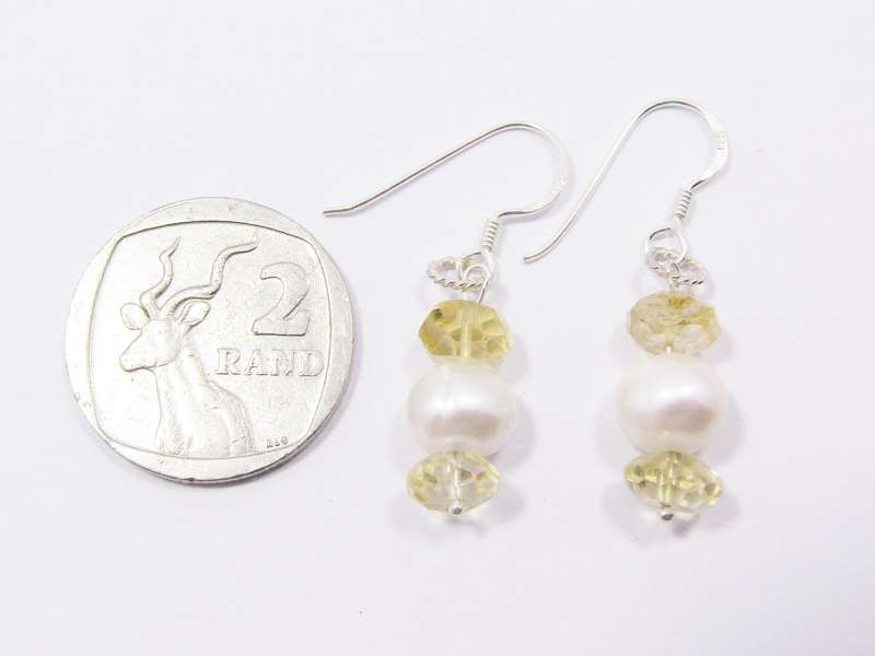 A Lovely Pair of Pearl and Citrine Dangling Earrings in Sterling Silver