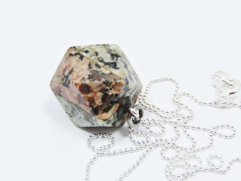 A Lovely Multi Color Granite Pendant On Chain in Sterling Silver.