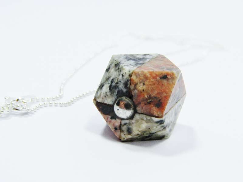 A Lovely Multi Color Granite Pendant On Chain in Sterling Silver.