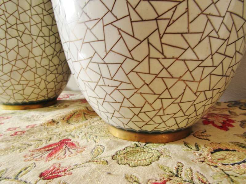 Exquisite! Pair of Beautiful Mosaic Design Large Cloisonne Vases