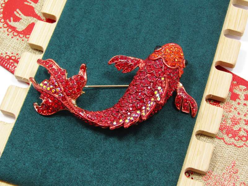 Red Crystal & Gold-Tone "Koi" Fish Brooch/Pendant