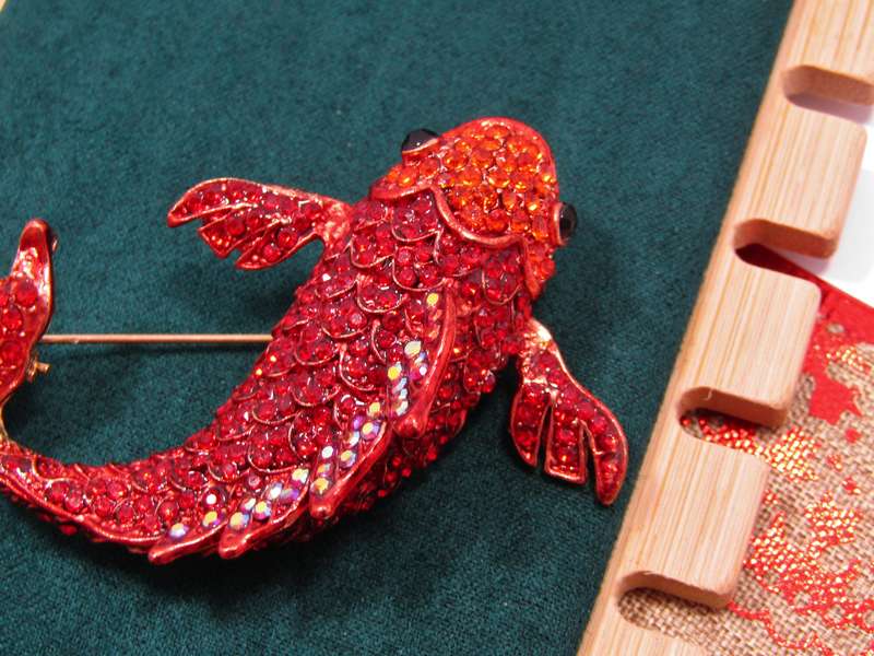 Red Crystal & Gold-Tone "Koi" Fish Brooch/Pendant