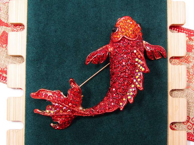 Red Crystal & Gold-Tone "Koi" Fish Brooch/Pendant