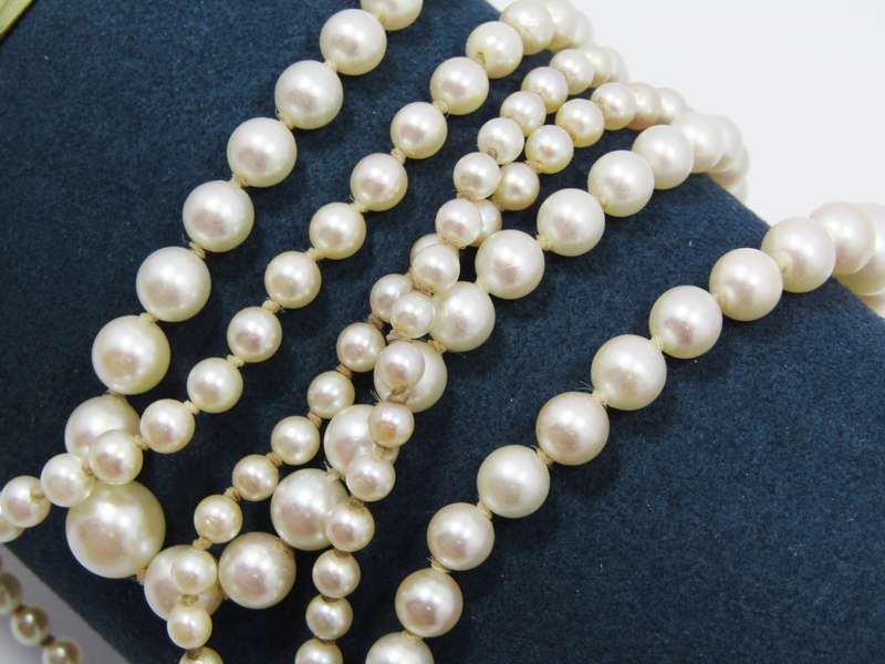 Beautiful Vintage Long Graduated Cultured Pearl Necklace