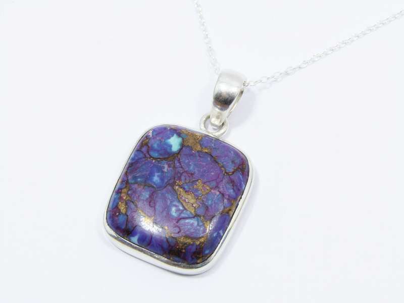 A Lovely Purple Copper Turquois Pendant on Chain in Sterling Silver