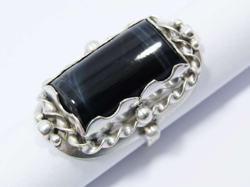 A Gorgeous Chunky Black Tigers Eye Stone Ring in Sterling Silver.
