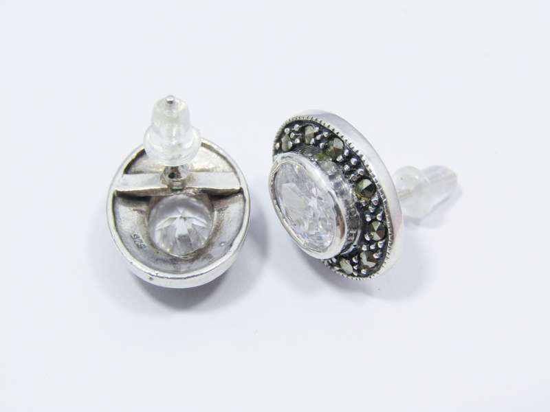 A Gorgeous Pair of Bohemian Design Clear Zirconia Earrings Surrounded with Marcasite's in Sterling S