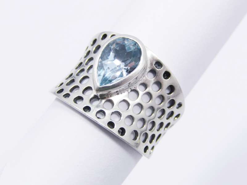 A Lovely Broad Band  Blue Topaz Ring in Sterling Silve