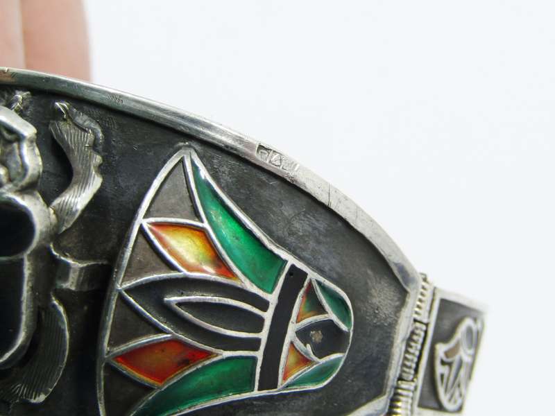 Vintage Egyptian Silver & Enamel Hinged Bangle