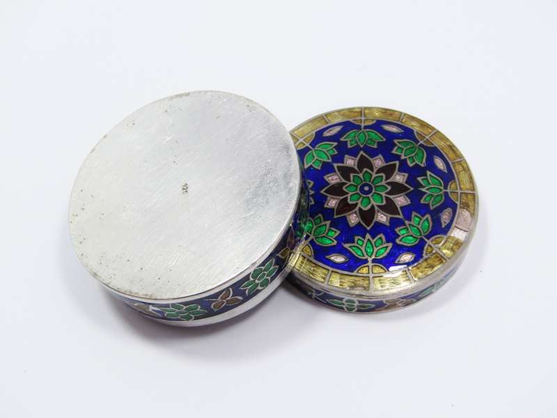 Vintage Sterling Silver & Enameled Large Pill Box