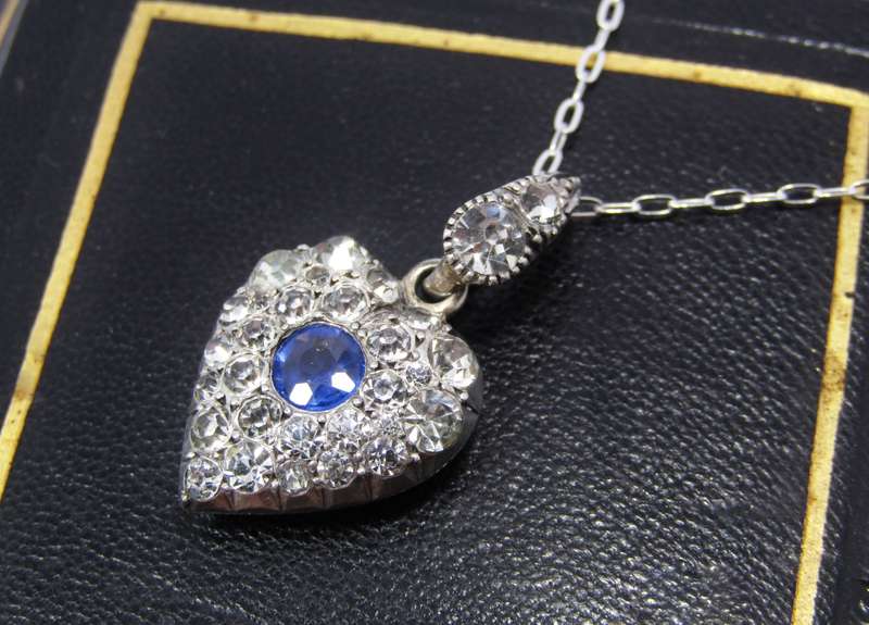 Antique Victorian Revival Paste Stone Puffy Heart Pendant