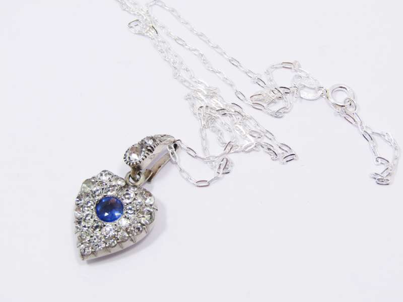 Antique Victorian Revival Paste Stone Puffy Heart Pendant