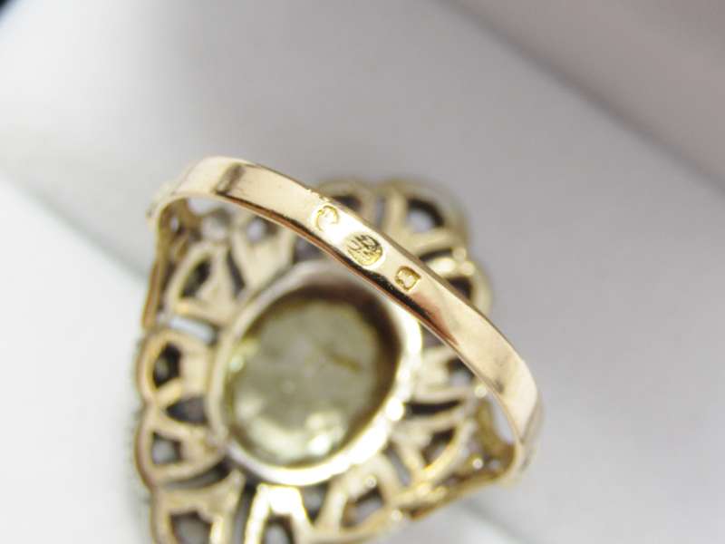 Beautiful! Antique 18CT Gold, Silver, Citrine & Diamond Ring