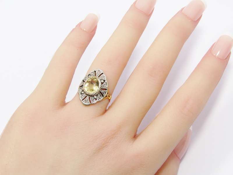 Beautiful! Antique 18CT Gold, Silver, Citrine & Diamond Ring