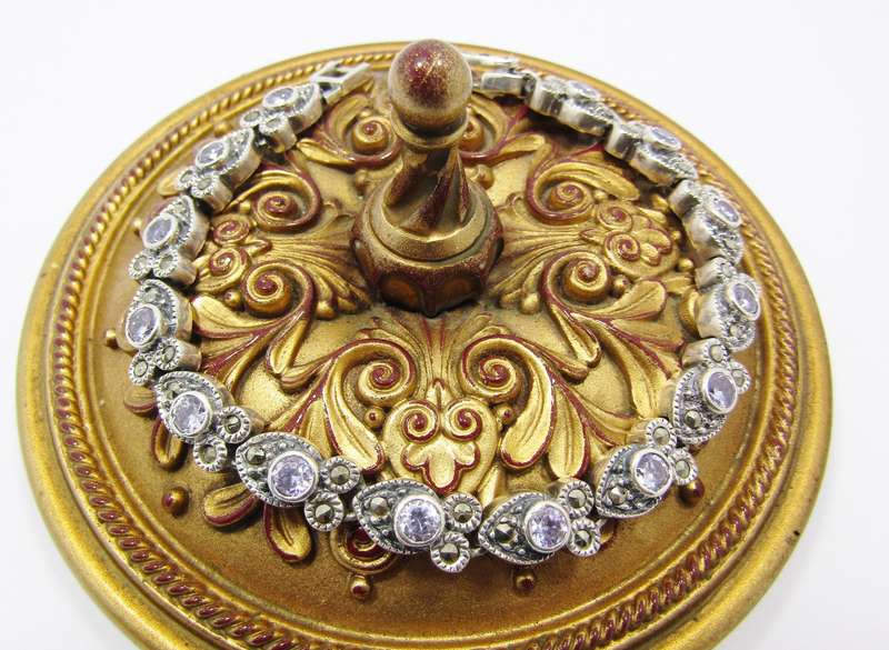 A Gorgeous Vintage Design Zirconia Tennis Bracelet With Marcasite's in Sterling Silver.