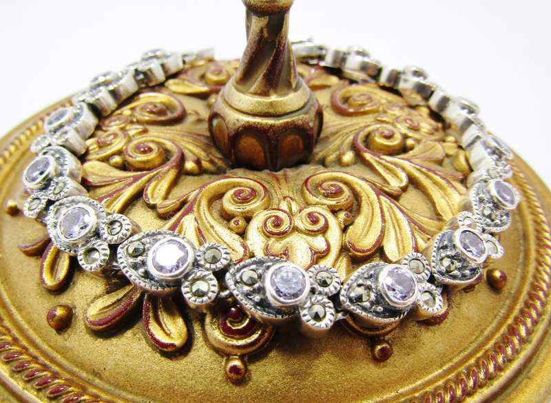 A Gorgeous Vintage Design Zirconia Tennis Bracelet With Marcasite's in Sterling Silver.