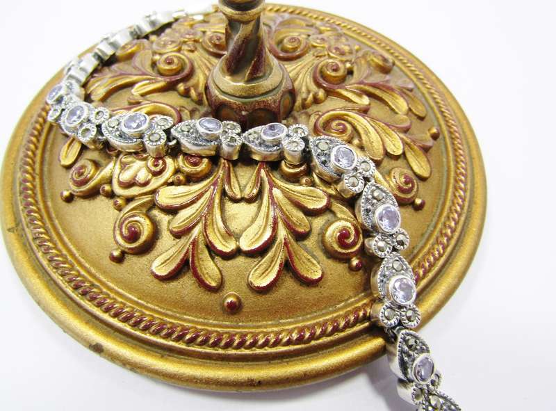 A Gorgeous Vintage Design Zirconia Tennis Bracelet With Marcasite's in Sterling Silver.