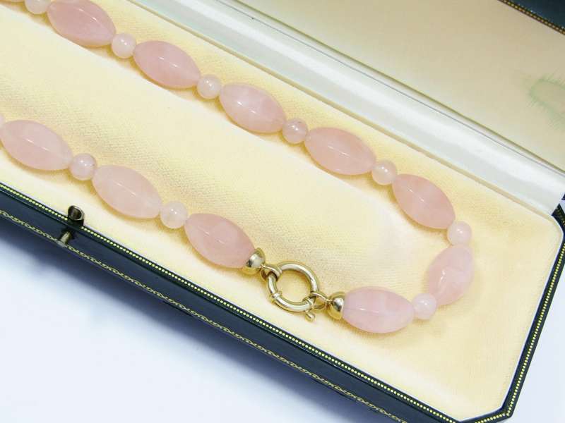 Stunning! Faceted Rose Quartz & 9CT Gold Signoretti Clasp Necklace