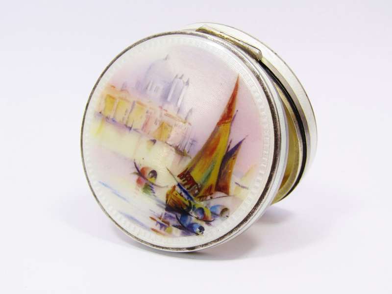 A Gorgeous Enameled Hinged Pillbox With London Hallmarks in Sterling Silver