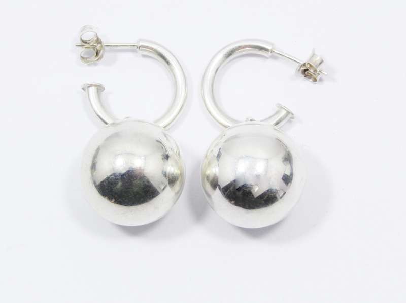 A Stunning Pair of hoop Ball Earrings in Sterling Silver.