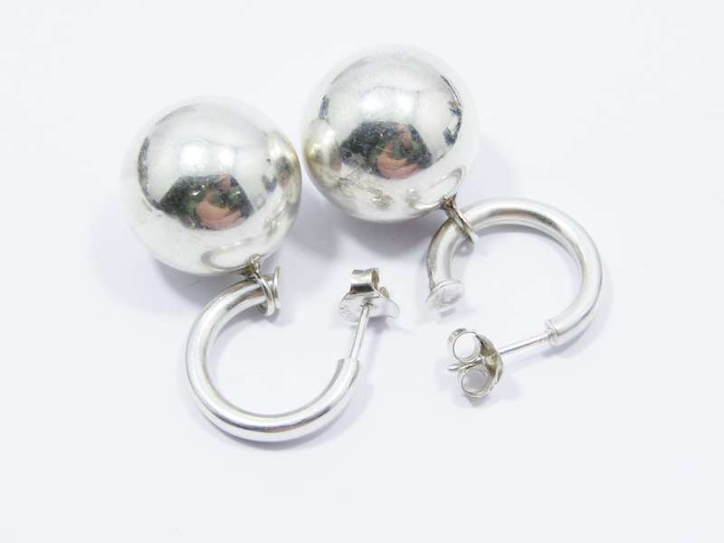 A Stunning Pair of hoop Ball Earrings in Sterling Silver.