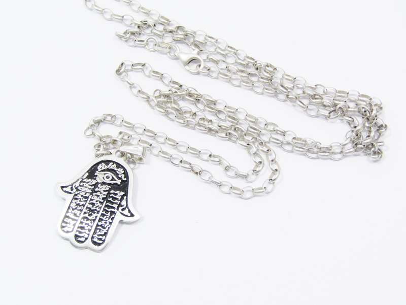 A Beautiful Hamsa Hand Pendant On Chain in Sterling Silver