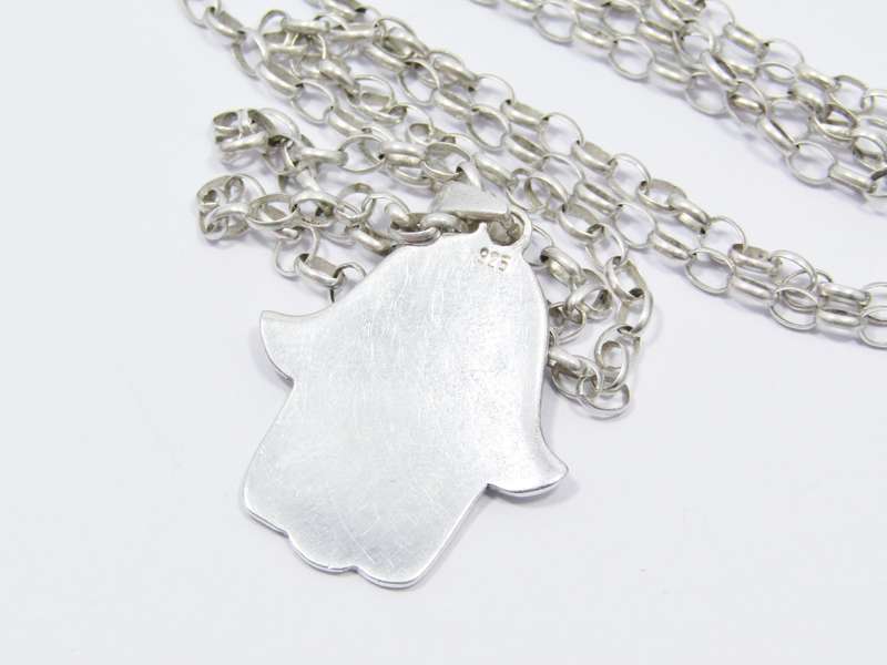 A Beautiful Hamsa Hand Pendant On Chain in Sterling Silver