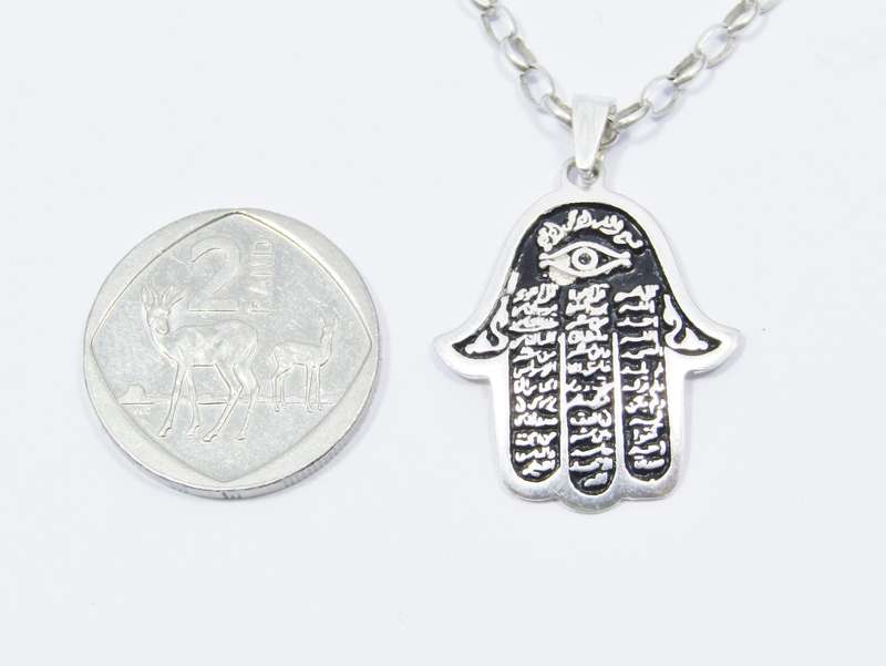 A Beautiful Hamsa Hand Pendant On Chain in Sterling Silver