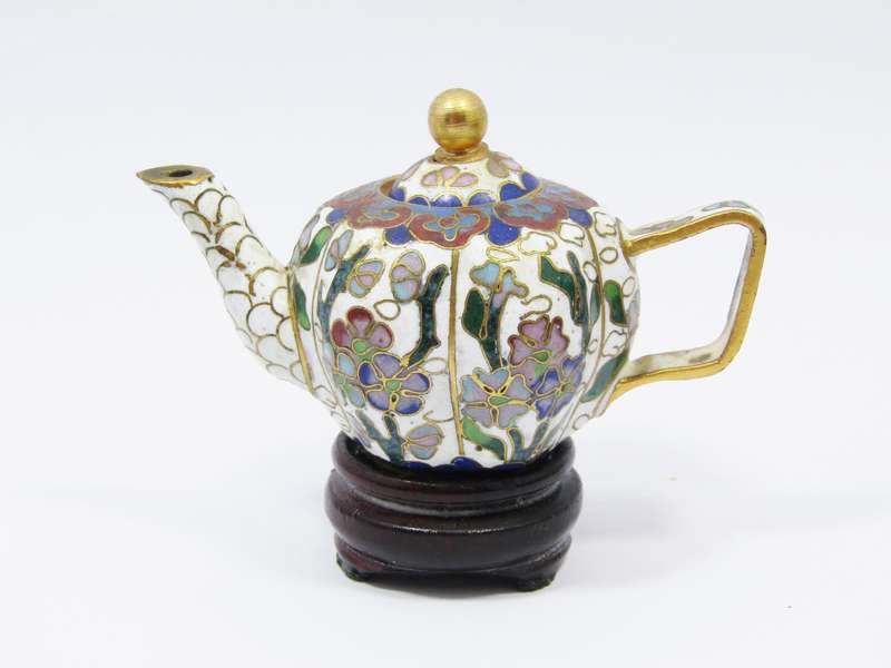 Stunning Miniature Cloisonne Teapot on Stand