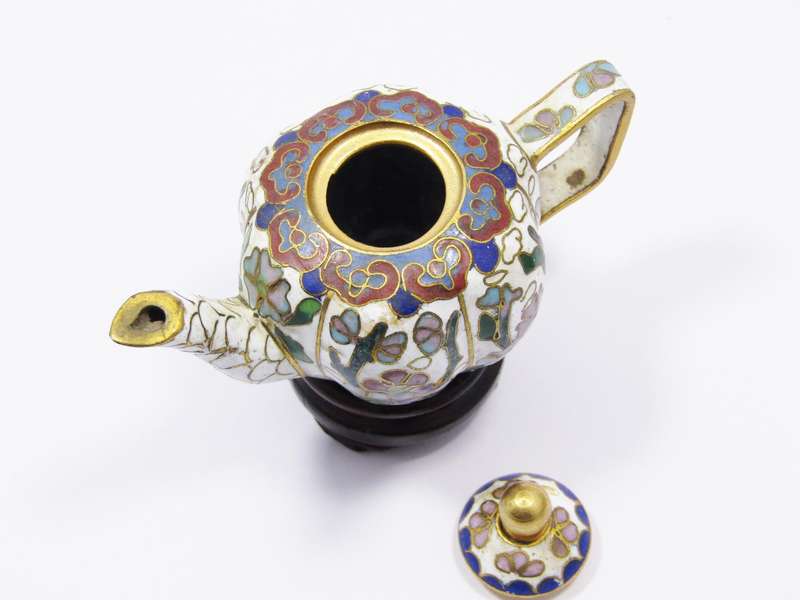 Stunning Miniature Cloisonne Teapot on Stand