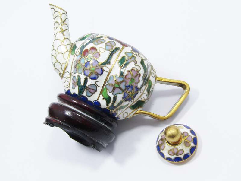 Stunning Miniature Cloisonne Teapot on Stand