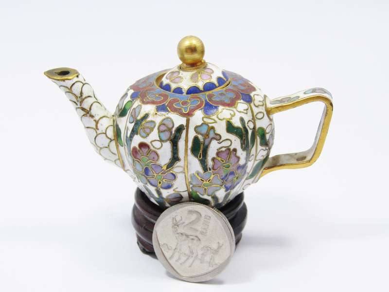 Stunning Miniature Cloisonne Teapot on Stand