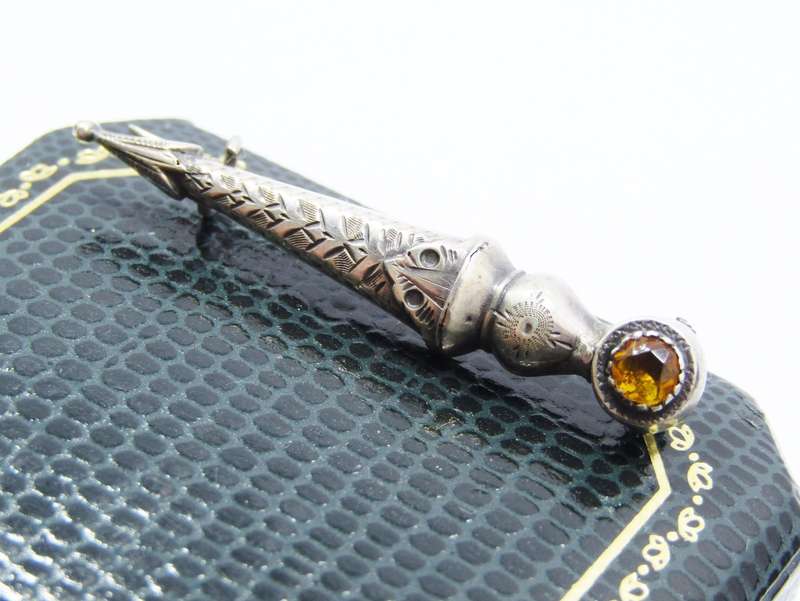 Antique Scottish Sterling Silver Small Dirk Brooch