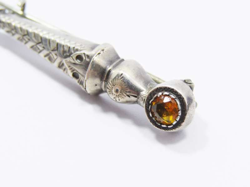 Antique Scottish Sterling Silver Small Dirk Brooch