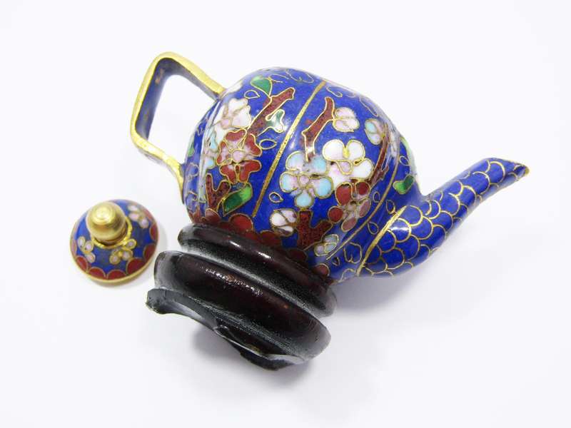 Stunning Miniature Cloisonne Teapot on Stand