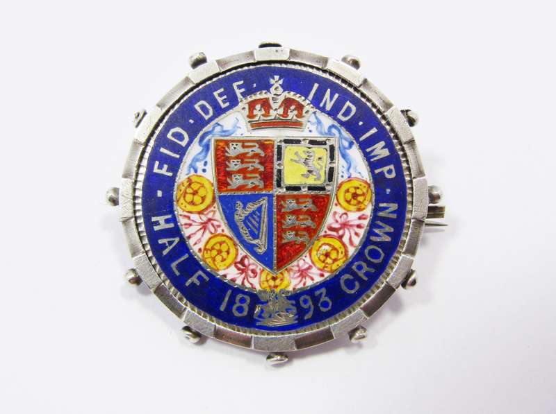 Anbtique (c1901) Enameled Silver Coin Brooch