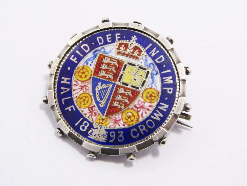 Anbtique (c1901) Enameled Silver Coin Brooch