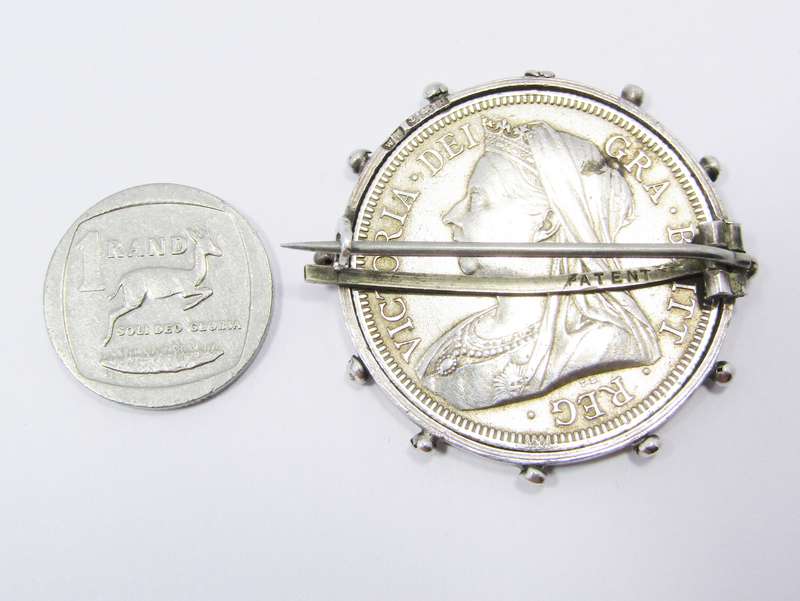 Anbtique (c1901) Enameled Silver Coin Brooch