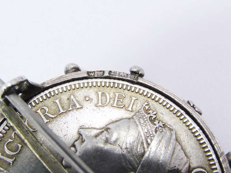 Anbtique (c1901) Enameled Silver Coin Brooch