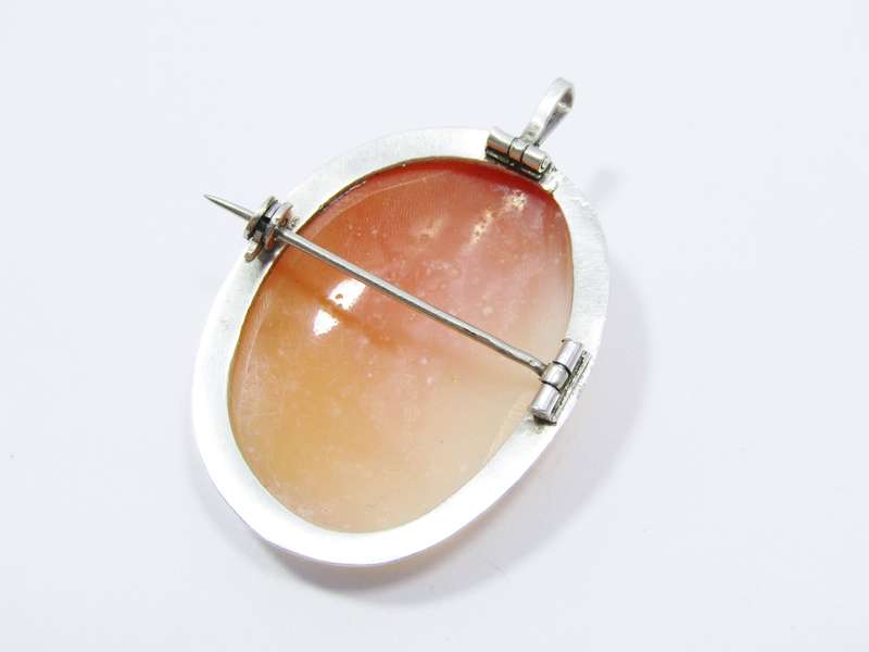 A Stunning Detailed Carved Cameo Pendant/ Brooch in 800 Silver