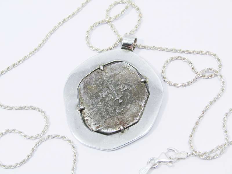 Antique Spanish Silver Cob Coin in Necklace