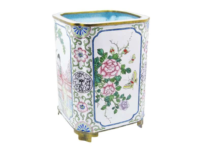 Exquisite! Antique Canton Enamel Large Brush Pot