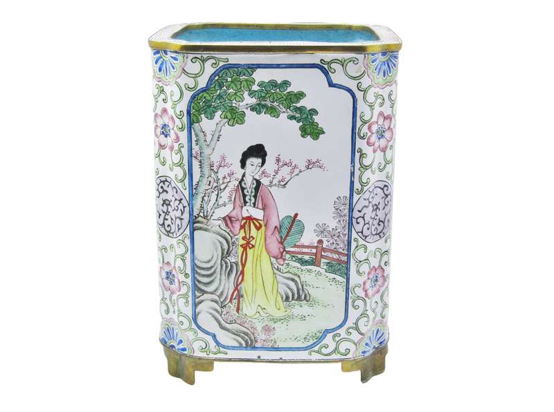 Exquisite! Antique Canton Enamel Large Brush Pot