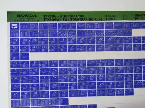 Collection of Honda parts fiche cards - Various models, bikes, outboards, lawnmowers